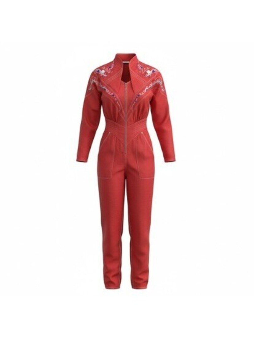 Vintage Red Western Embroidered Jumpsuit